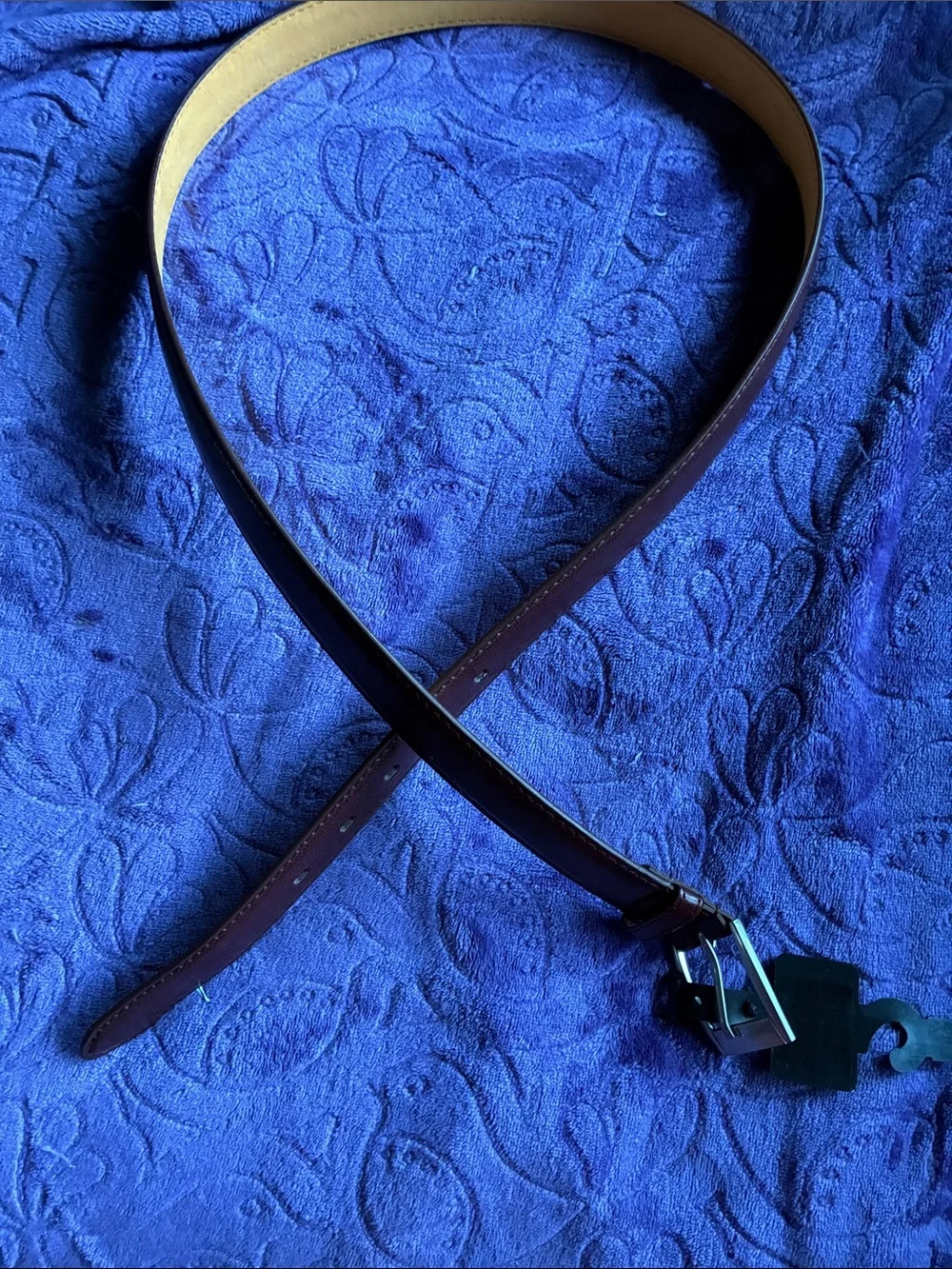 Slim Brown Leather Belt with Silver Buckle